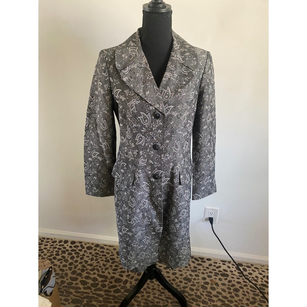 Kasper Womens Grey Paisley Jacquard Skirt Suit Set Longline Jacket Size 6